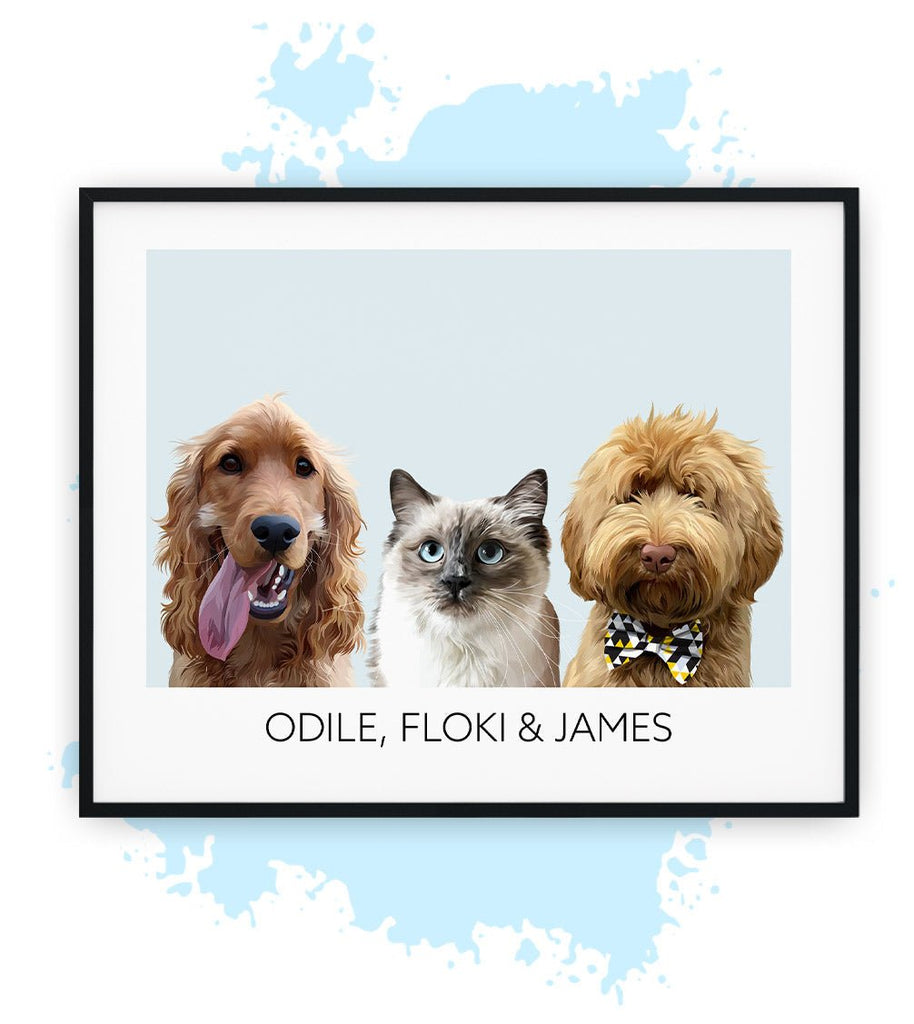 Drie-Blauw-Poster met lijst-30x40 CM